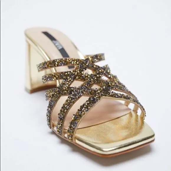LAST 1!🔥ZARA SPARKLY METALLIC HEELED SANDALS‎ - Picture 3 of 6